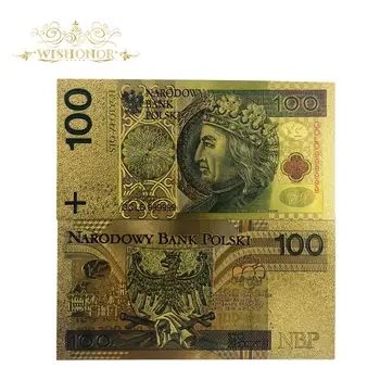 10vnt/daug Gražus Lenkija Banknotų 100 Bill PLN Aukso Banknotų 24k Auksu Popieriniai Pinigai Replika Surinkimo