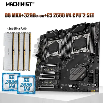 STAKLININKAS Dual CPU Plokštė combo Kit LGA 2011-3 Xeon E5 2680 V4 CPU*2 DDR4 32GB RAM 2666MHz Atminties NEME M. 2 E5-D8 MAX