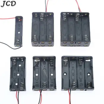 JCD 1x 2x 3x 4x, 6x, 8x AAA Baterijų Laikiklis Atveju AAA Ląstelių Laikymo Box + Kabelis Švino ABS Plastmasės Juoda Baterijos Konteinerių Organizatorius