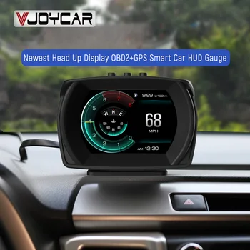 Vjoycar V62 2022 Naujausias Head Up Display Auto Ekranas OBD2+GPS Protingas Automobilis HUD Daviklis Apsaugos Signalizacija Vandens ir Alyvos Temp. TPM. RPM Turbo