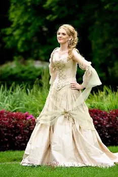 Retro Gotikinės Viduramžių Vestuvių Suknelės Celtic Tudor Renesanso Kostiumų Holloween Korsetas Varpas Rankovėmis Gėlių Šalies Vestuvinė Suknelė