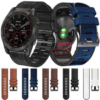 22 26MM QuickFit Smart Watch Band Garmin Fenix 7X 7 6X 6 Pro 5X 5 Plius 3 HR Dirželis Oda+Silikoninė Apyrankė Apyrankės Correa