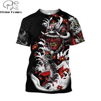 Gražus Samurajus Tatuiruotė Karpių Žvejyba 3D Atspausdintas Vyrų marškinėliai Vasaros Mados Harajuku trumpas Rankovėmis Tee marškinėliai, Unisex viršūnes TX-4