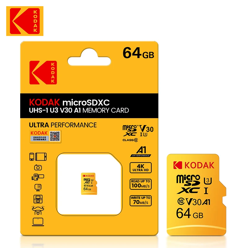 10vnt Kodak Geriausios kainos U3 micro sd kortelę 64GB 128 GB SDXC/SDHC class 10 Flash Atminties Kortelė micro sd 64gb kortele Nemokamas pristatymas Nuotrauka 0