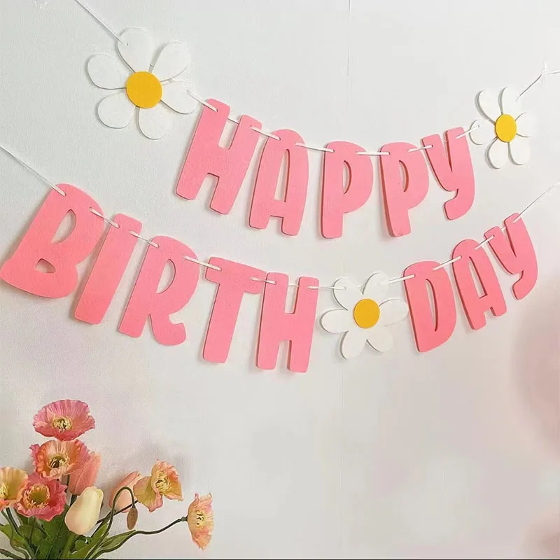 1set Balta Daisy Gėlės Happy Birthday Skrybėlės Reklama Gimtadienio Balionai Kūdikių Dušas Gimtadienio, Vestuvių Daisy Šalis Dekoro Suppli Nuotrauka 1