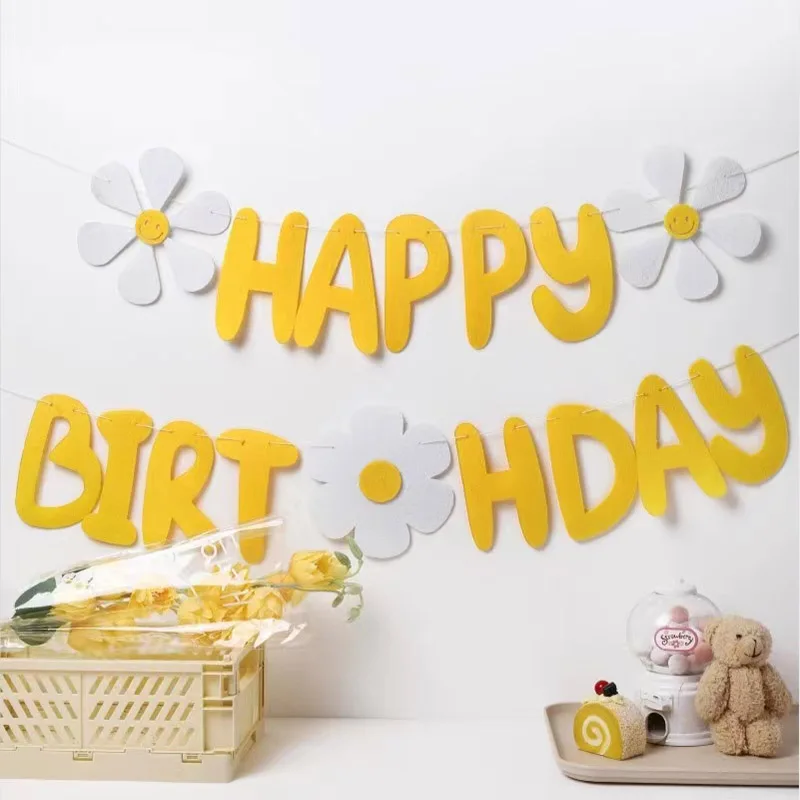 1set Balta Daisy Gėlės Happy Birthday Skrybėlės Reklama Gimtadienio Balionai Kūdikių Dušas Gimtadienio, Vestuvių Daisy Šalis Dekoro Suppli Nuotrauka 2