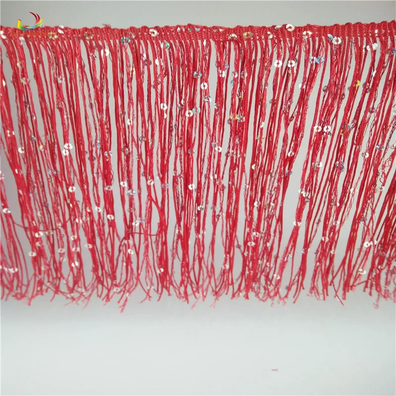 20cm/5 metrų ilgio Polyestes nėrinių juostelės su kutais Blizgančiais kutas lotynų šokių užuolaidų audinys, siuvimo reikmenys 