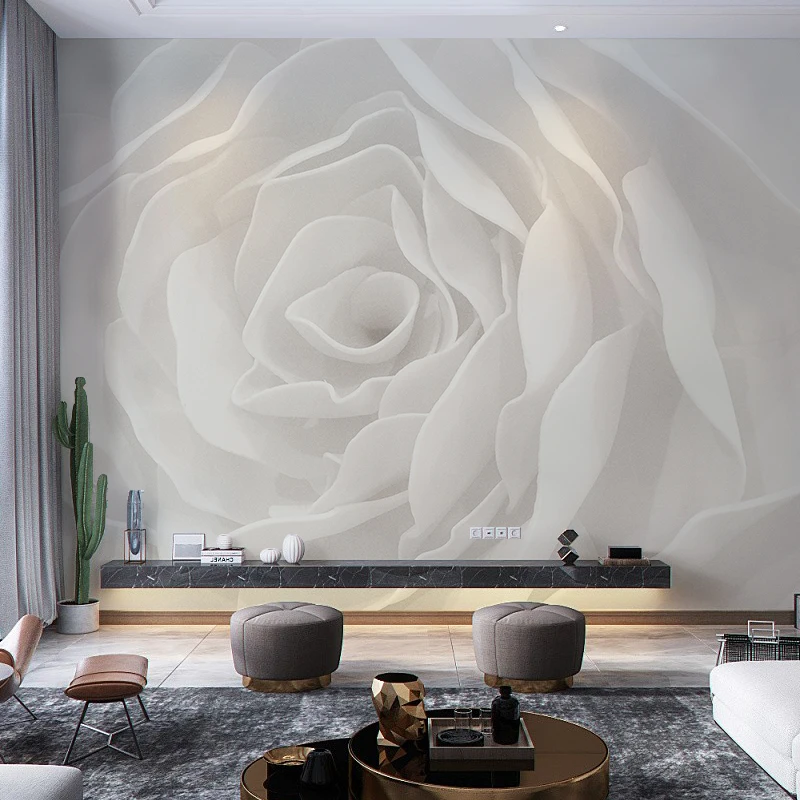 3D Pasirinktinius Nuotraukų Balta Rausva Rožė Gėlių ekrano Užsklanda, Gyvenamasis Kambarys Sofos, Miegamojo Namų Dekoro Sienos Freskos Nuotrauka 0