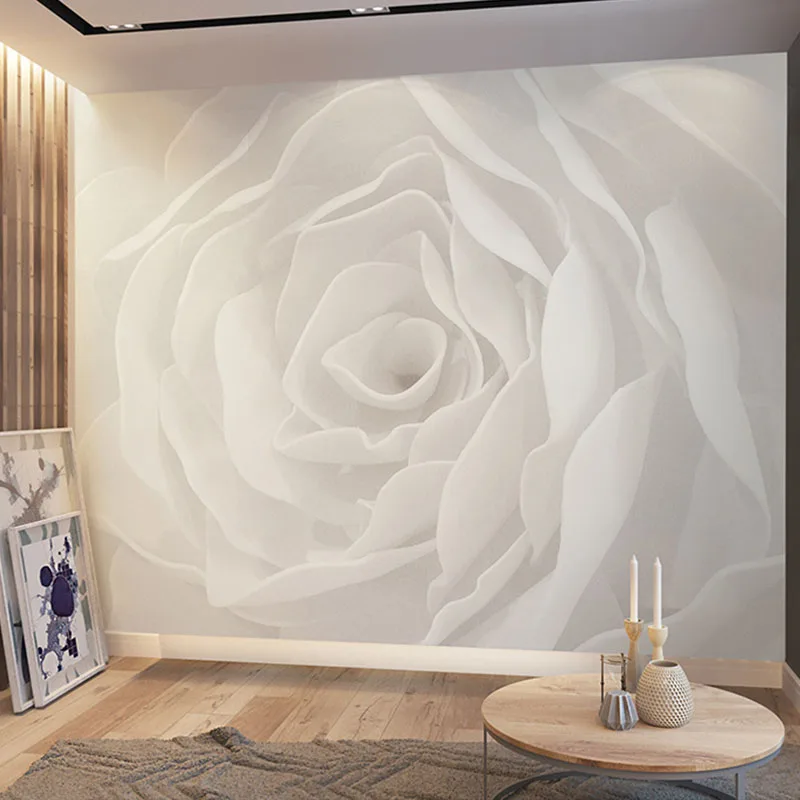 3D Pasirinktinius Nuotraukų Balta Rausva Rožė Gėlių ekrano Užsklanda, Gyvenamasis Kambarys Sofos, Miegamojo Namų Dekoro Sienos Freskos Nuotrauka 2