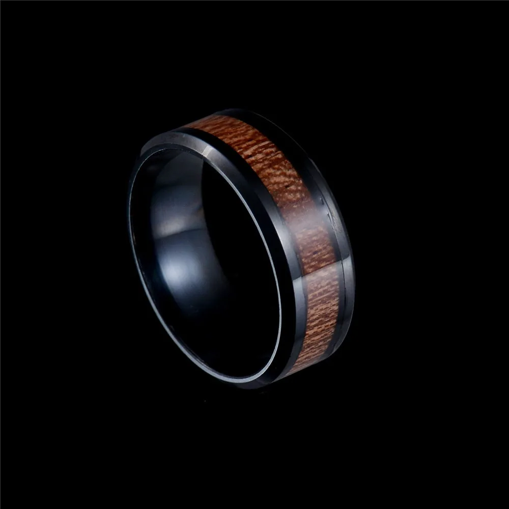 Maxmoon juodas žiedas su tamsiai raudonos spalvos, medienos apdaila, viduje žiedas vyrams unikalus mados dalyvavimas papuošalai Nuotrauka 5