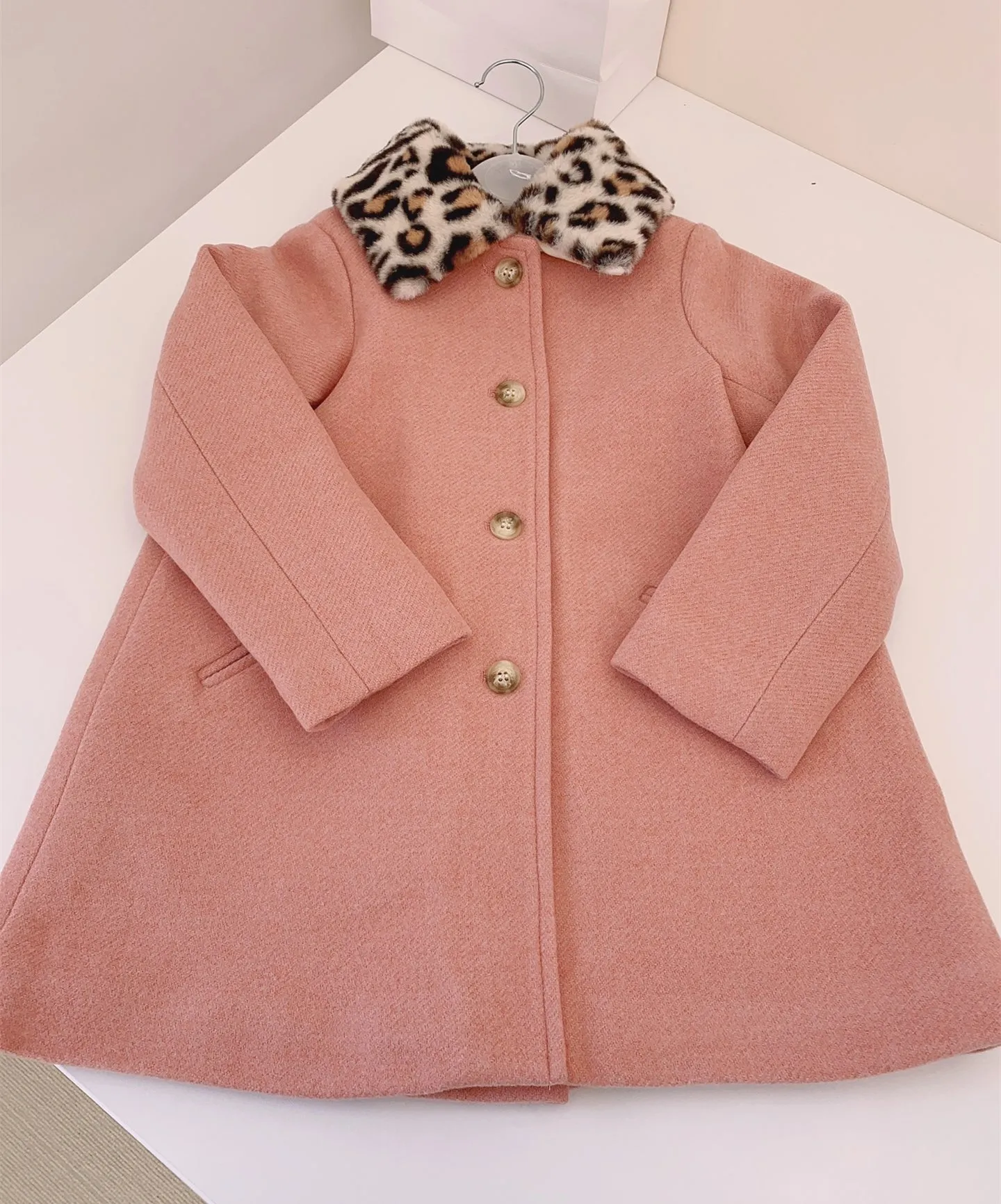Mergaičių paltai Rausvos spalvos, saldus aukštos kokybės kašmyro mišinys Vilnoniai paltai vaikiški drabužiai Nuotrauka 0