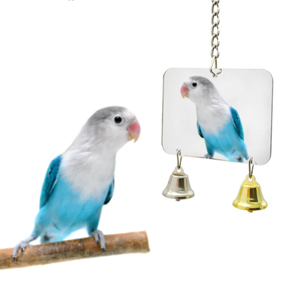 Papūga Veidrodis Žaislas Naminių Paukščių Bell Žaislas Sūpynės Paukštis Narve, Žaislai Širdies formos Apvalios, Stačiakampio Pasirinktinai Su Bell Atsitiktine Spalva #WO Nuotrauka 1