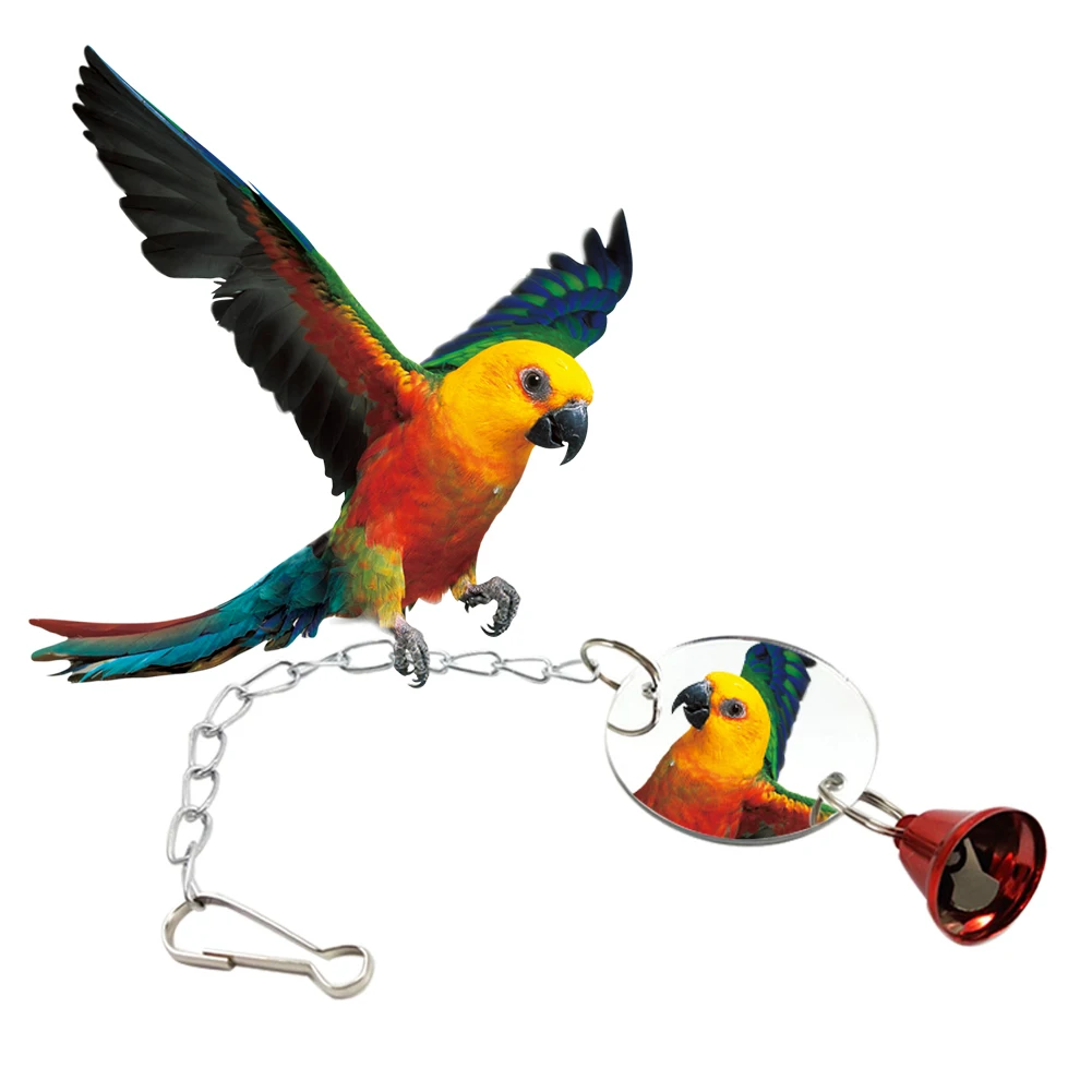 Papūga Veidrodis Žaislas Naminių Paukščių Bell Žaislas Sūpynės Paukštis Narve, Žaislai Širdies formos Apvalios, Stačiakampio Pasirinktinai Su Bell Atsitiktine Spalva #WO Nuotrauka 3