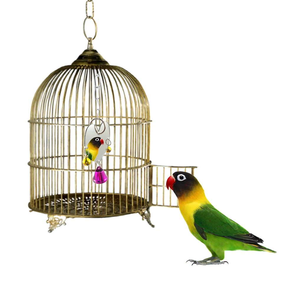 Papūga Veidrodis Žaislas Naminių Paukščių Bell Žaislas Sūpynės Paukštis Narve, Žaislai Širdies formos Apvalios, Stačiakampio Pasirinktinai Su Bell Atsitiktine Spalva #WO Nuotrauka 4