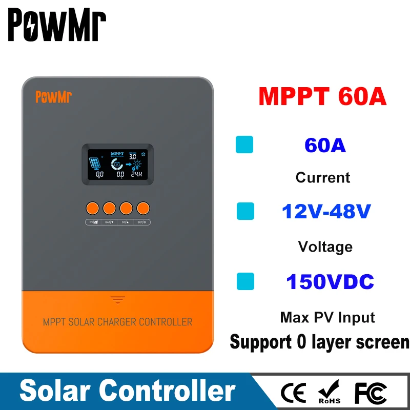 PowMr MPPT 60A 12V 24V 36V 48V Saulės Įkroviklis duomenų Valdytojas Lempos LCD Reguliatorių Max PV pirkimo 160VDC Paramos Ličio Baterija Nuotrauka 0
